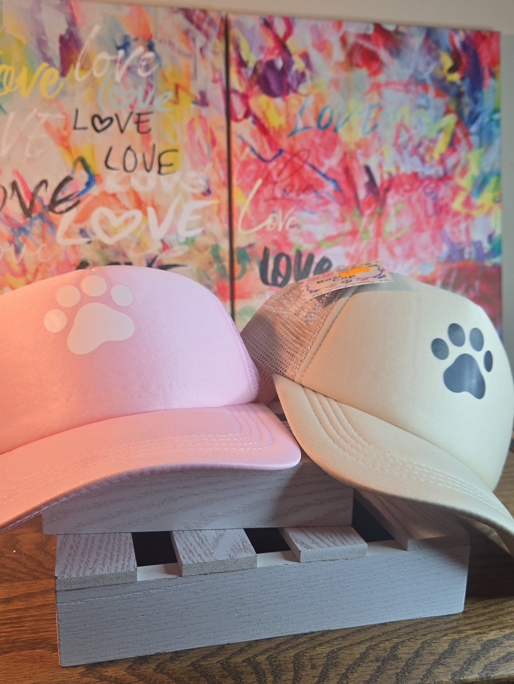 Paw Print Trucker Hat - Pink and Beige